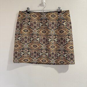 Laundry Shelli Segal Skirt 14 Pencil Gold Black Metallic Boho Oriental Lined